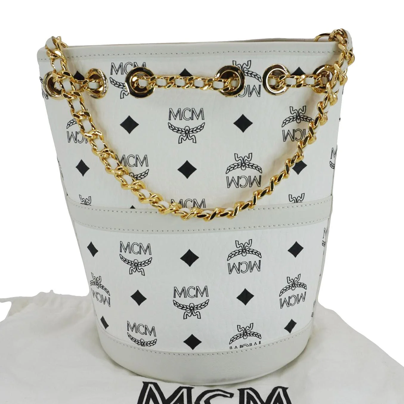 MCM Aren Mini Visetos Canvas Chain Backpack White - Image 3