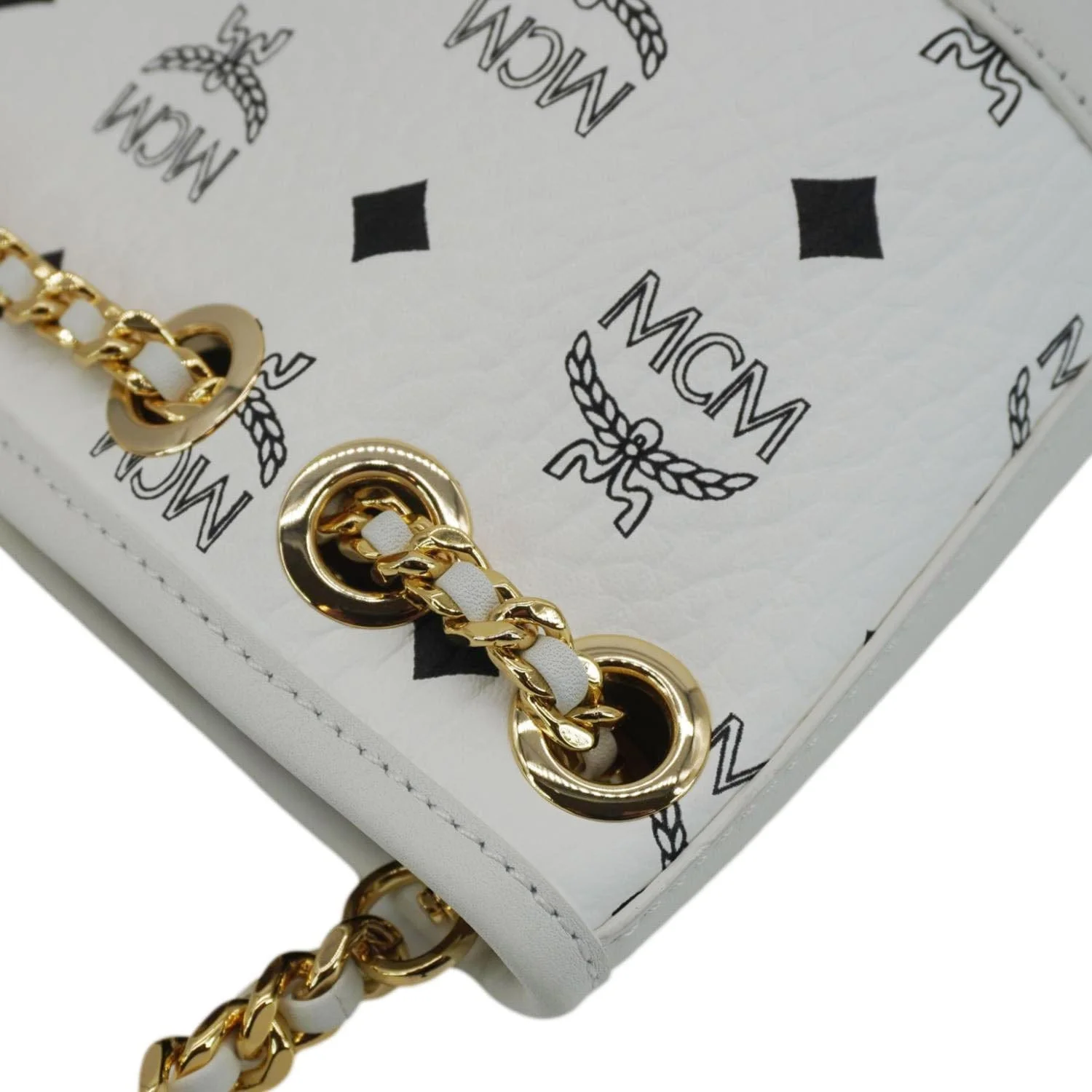 MCM Aren Mini Visetos Canvas Chain Backpack White - Image 6