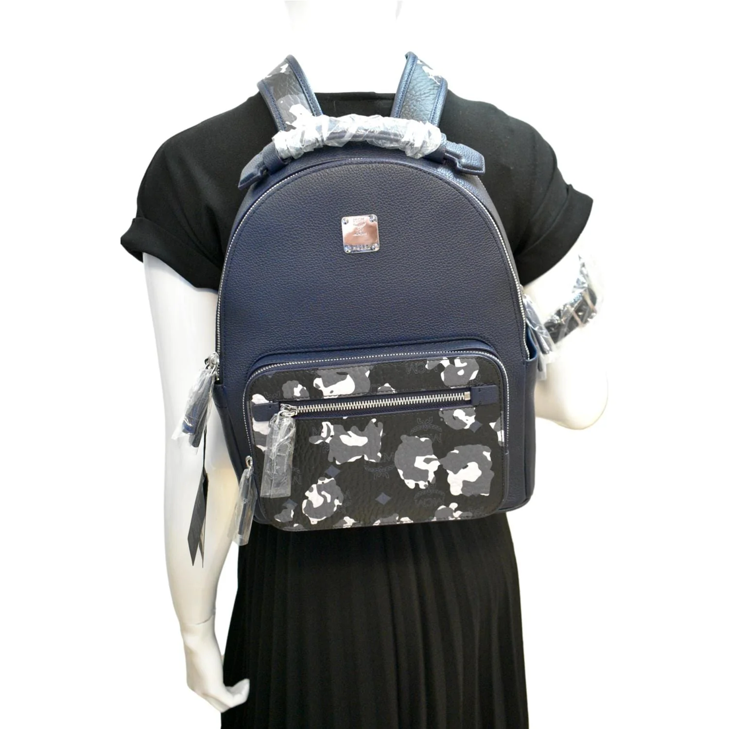 MCM New Camo Stark Floral Visetos Backpack Bag Navy Blue - Image 2