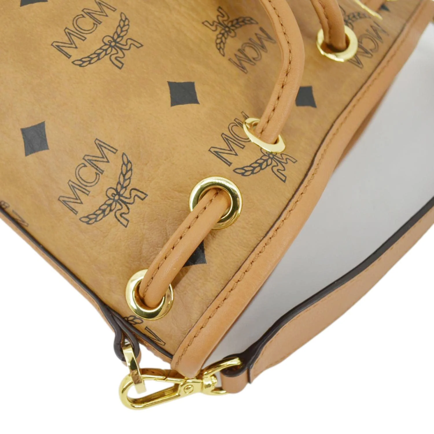 MCM Drawstring Visetos Canvas Bucket Bag Cognac - Image 6