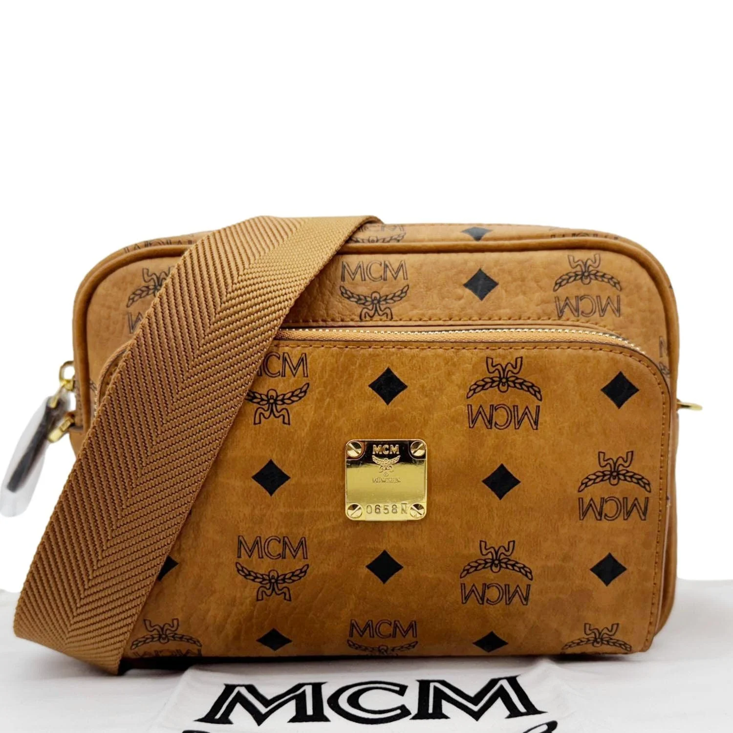 MCM Aren Small Classic Visetos Canvas Crossbody Bag Cognac - Image 3