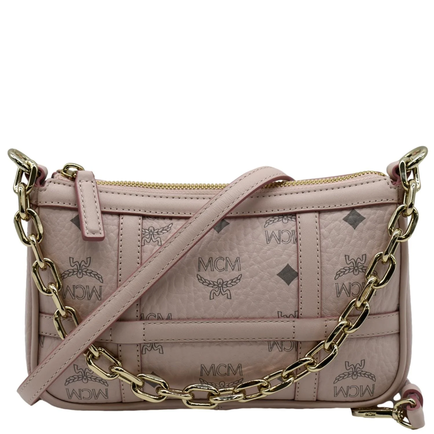 MCM Delmy Visetos Monogram Canvas Leather Shoulder Bag Pink