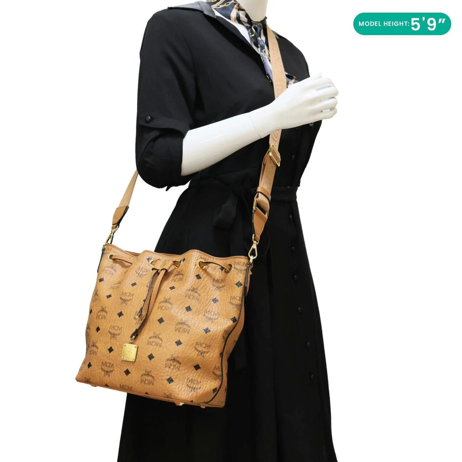 MCM Drawstring Visetos Canvas Bucket Bag Cognac - Image 2