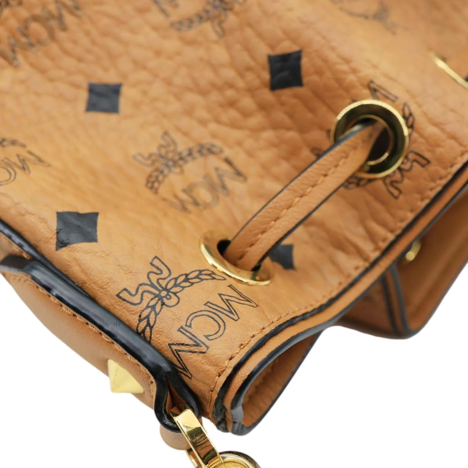 MCM Drawstring Visetos Canvas Bucket Bag Cognac - Image 7