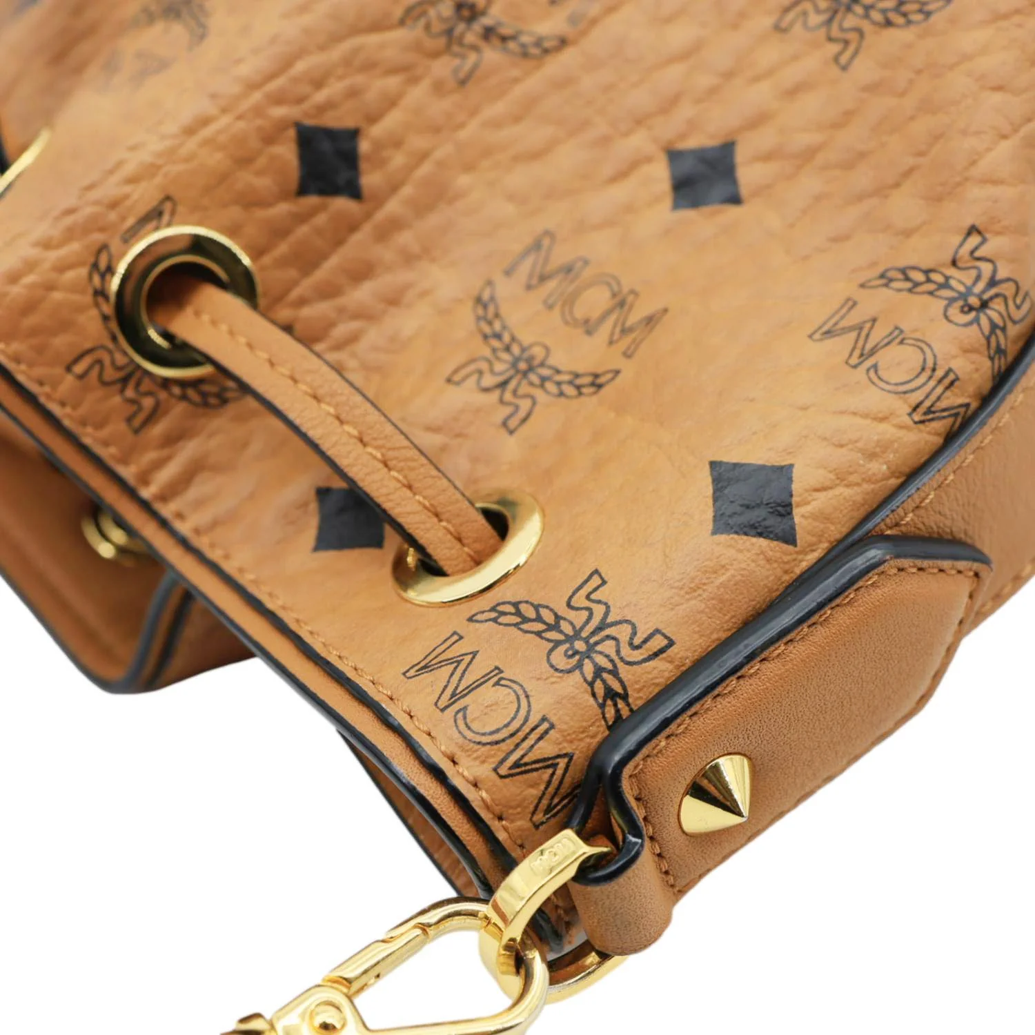 MCM Drawstring Visetos Canvas Bucket Bag Cognac - Image 8
