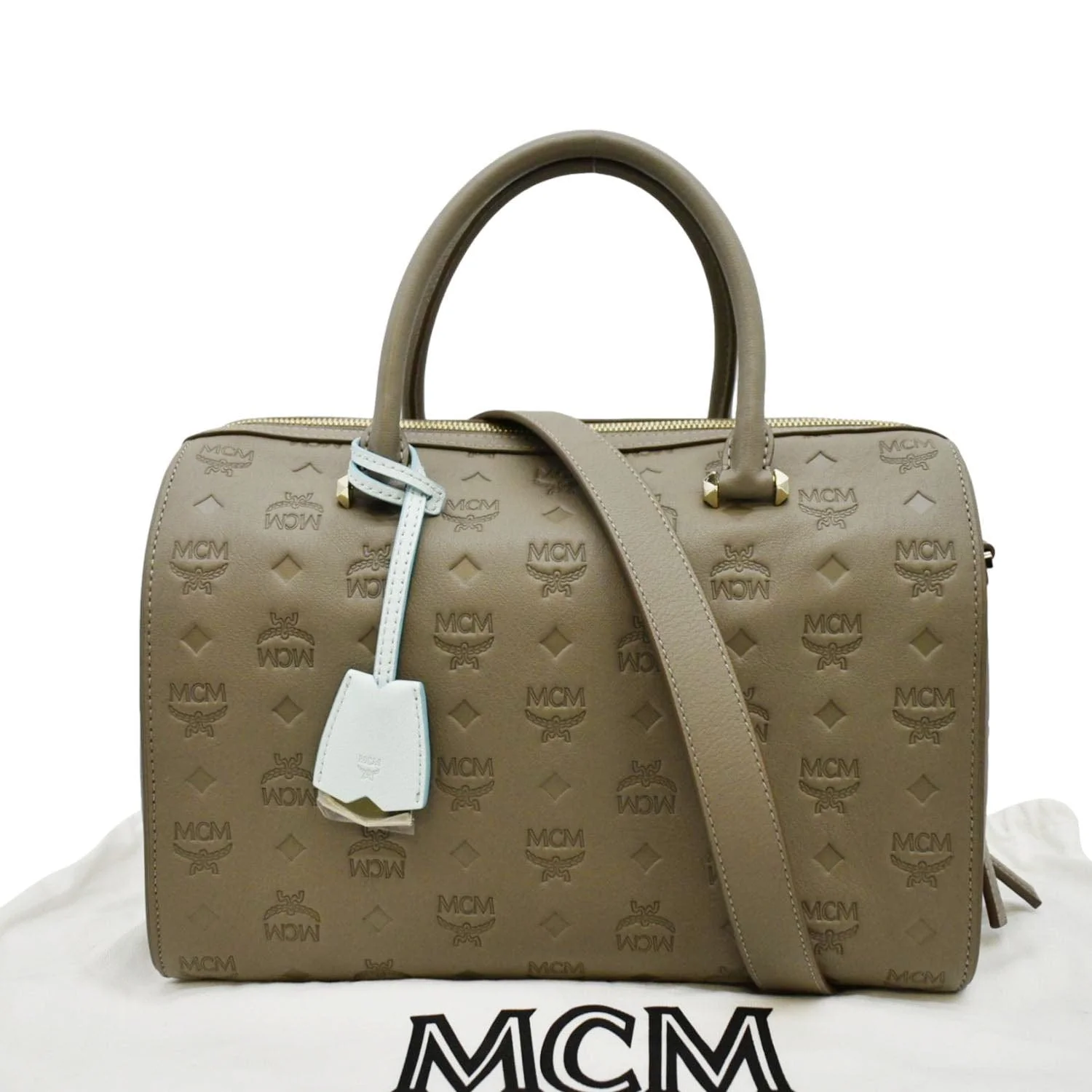 MCM Visetos Essential Leather Boston Bag Taupe - Image 3