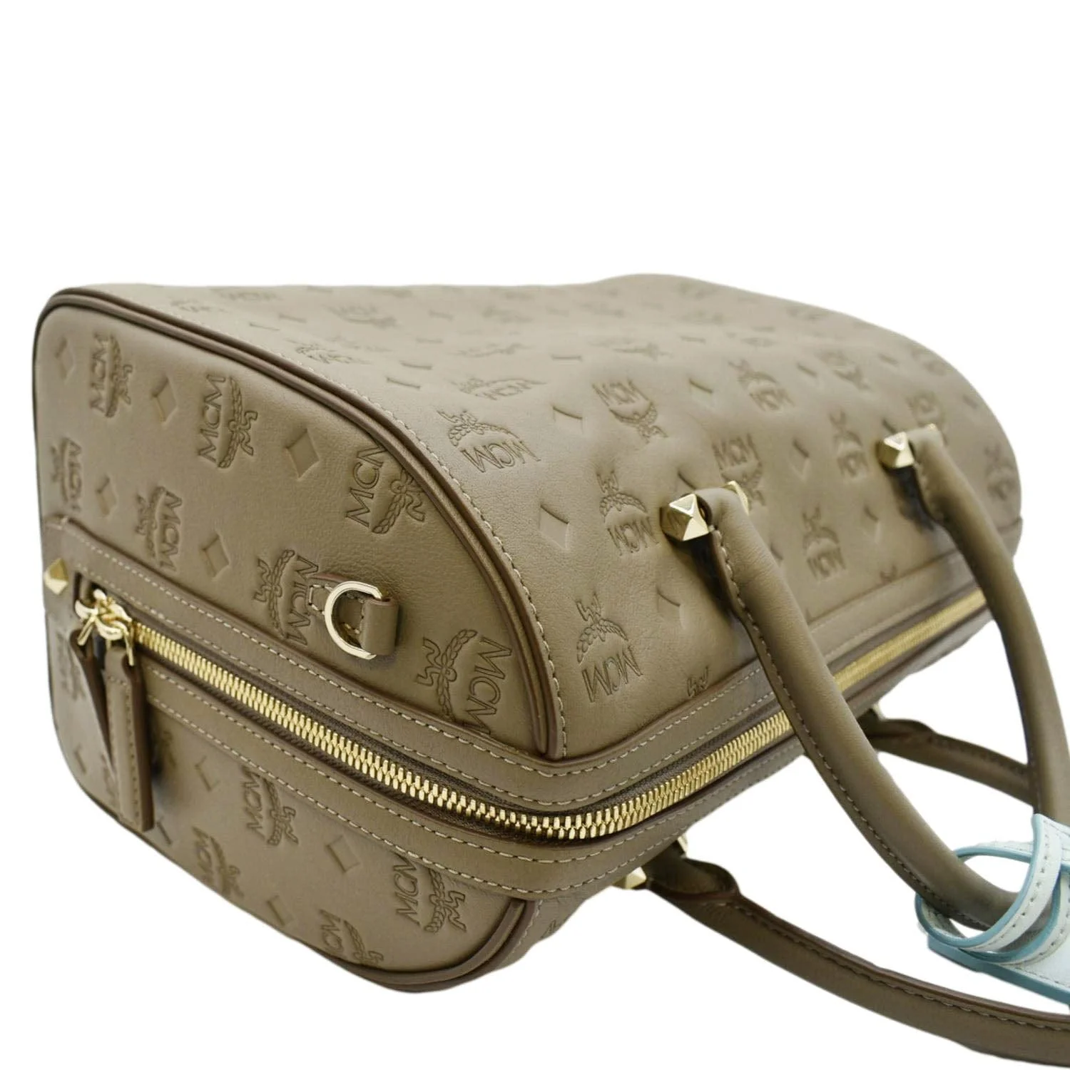 MCM Visetos Essential Leather Boston Bag Taupe - Image 6