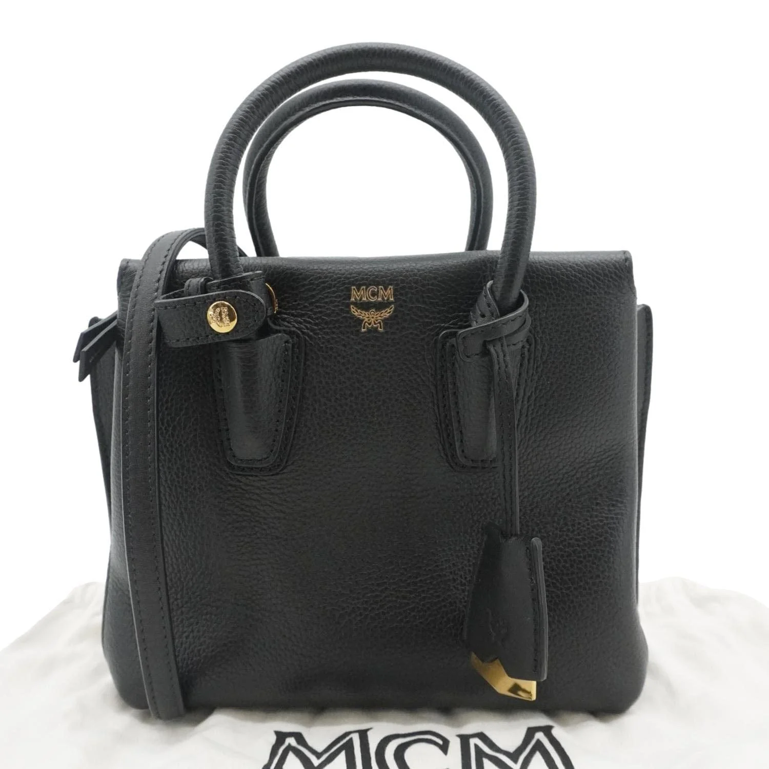 MCM Milla Mini Grained Calfskin Leather Tote Shoulder Bag Black - Image 3