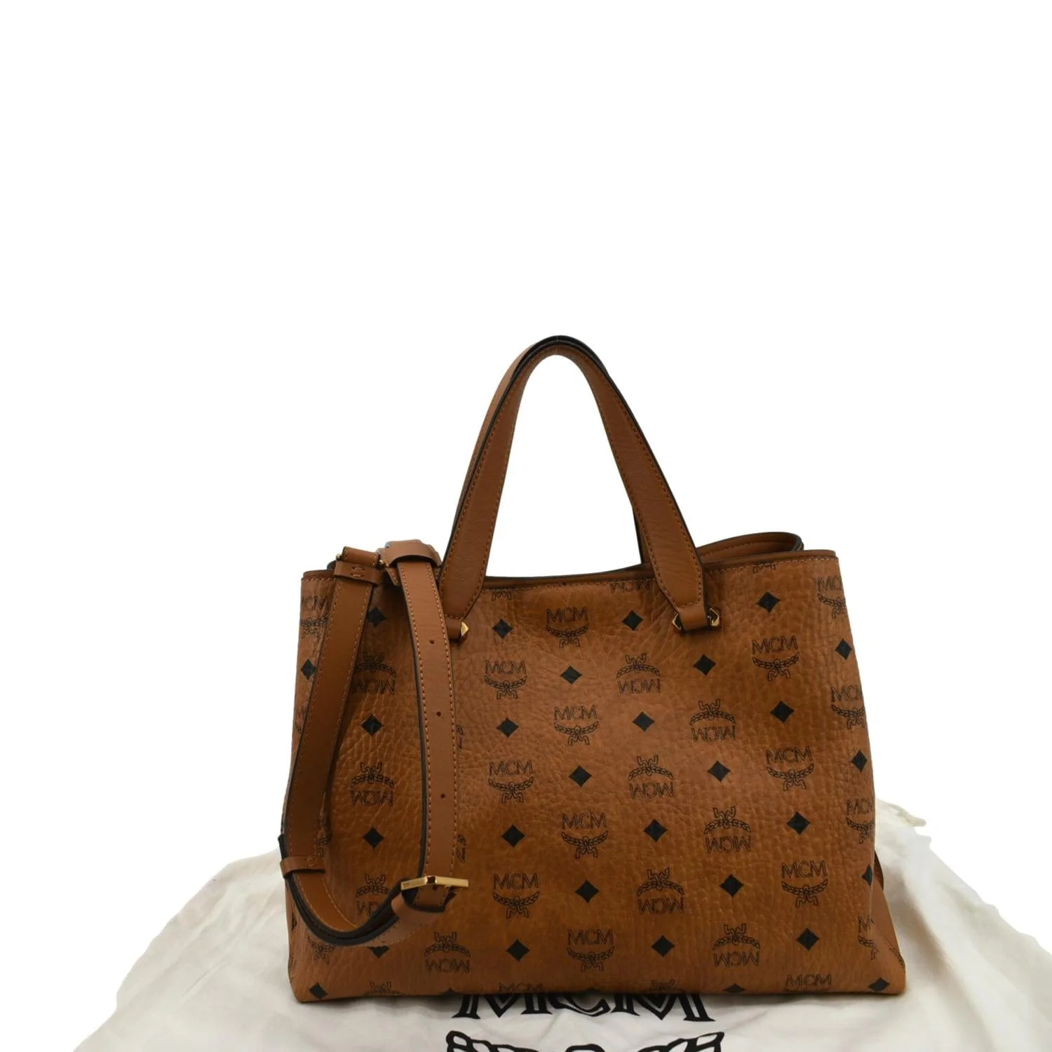 MCM Large Essential Visetos Monogram Print Tote Bag Cognac - Image 3