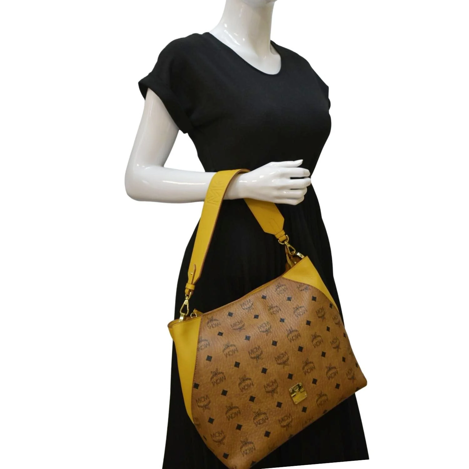 MCM Klara Large Monogram Visetos Leather Hobo Bag Yellow - Image 2