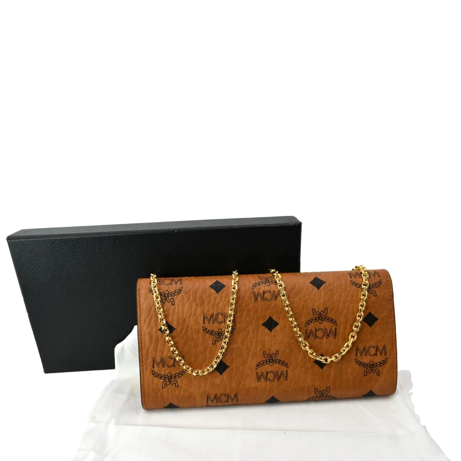 MCM Patricia Visetos Monogram Crossbody Chain Wallet Cognac - Image 3