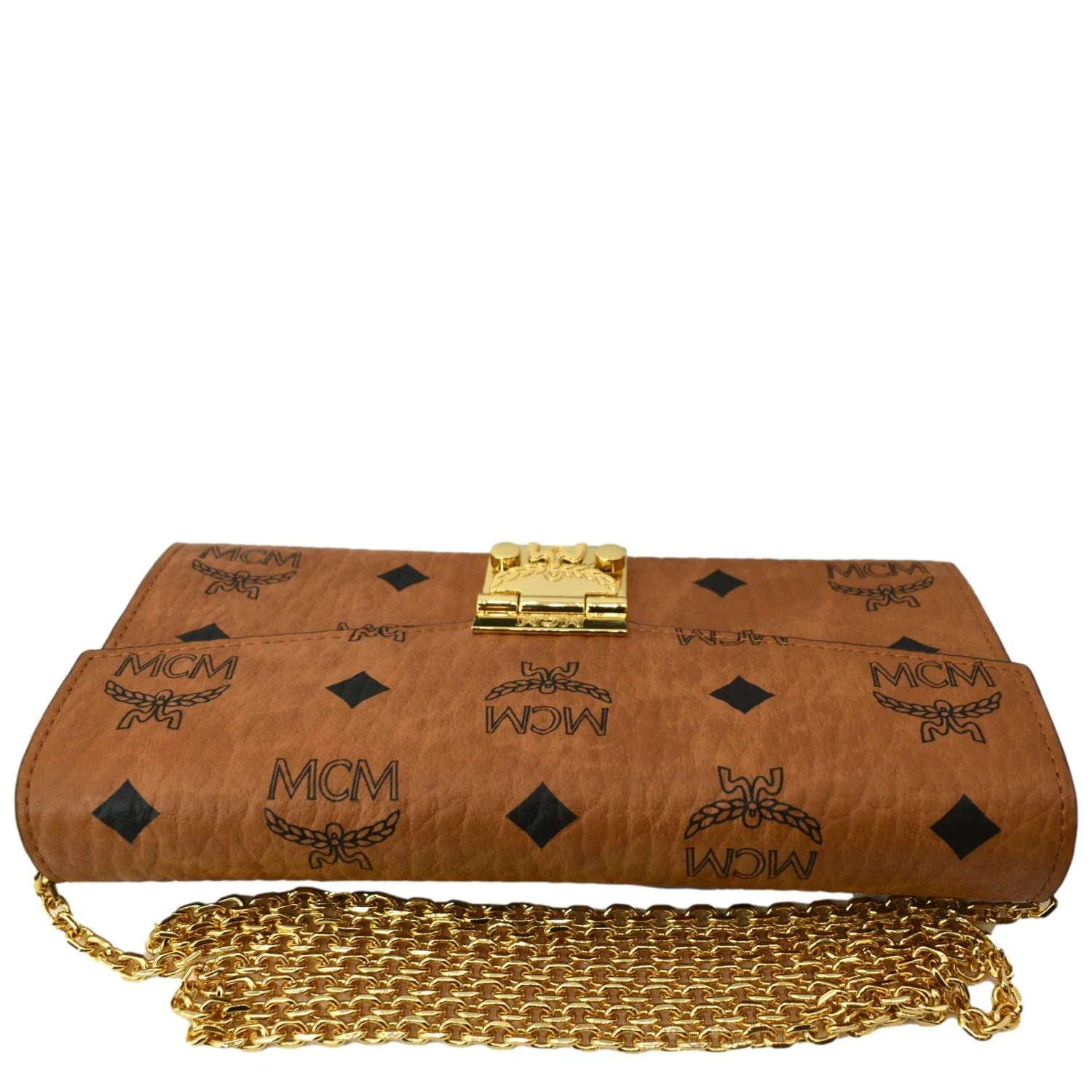 MCM Patricia Visetos Monogram Crossbody Chain Wallet Cognac - Image 4