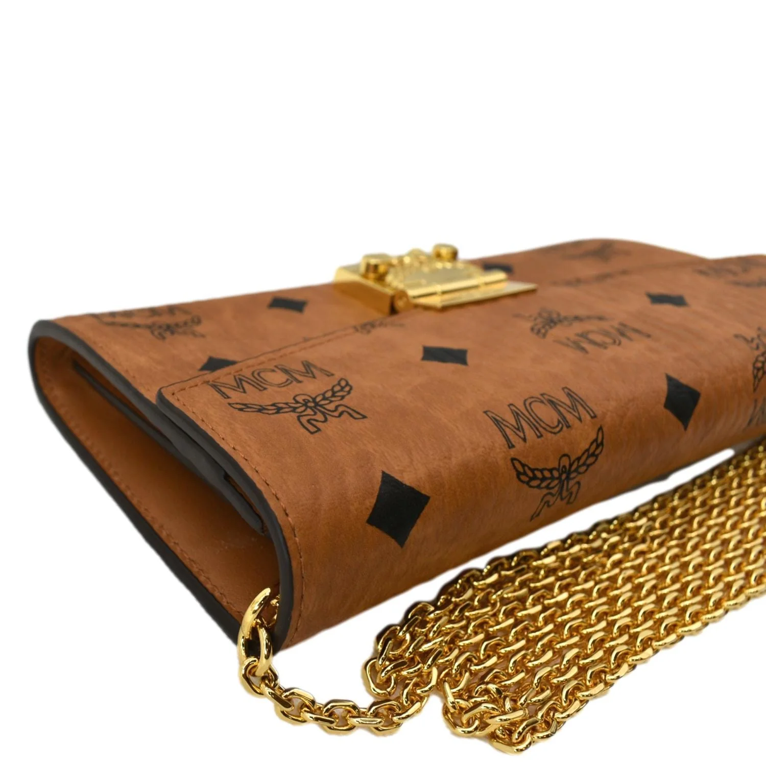 MCM Patricia Visetos Monogram Crossbody Chain Wallet Cognac - Image 6