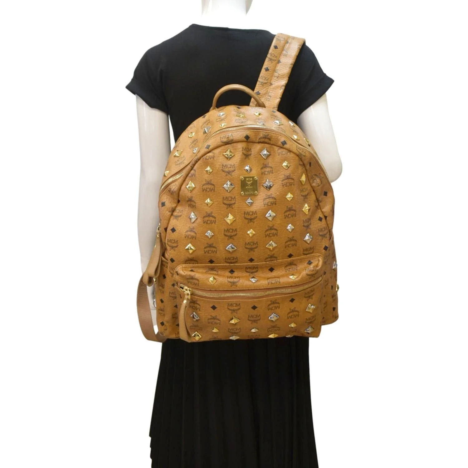 MCM Stark Studded Visetos Canvas Backpack Cognac - Image 2