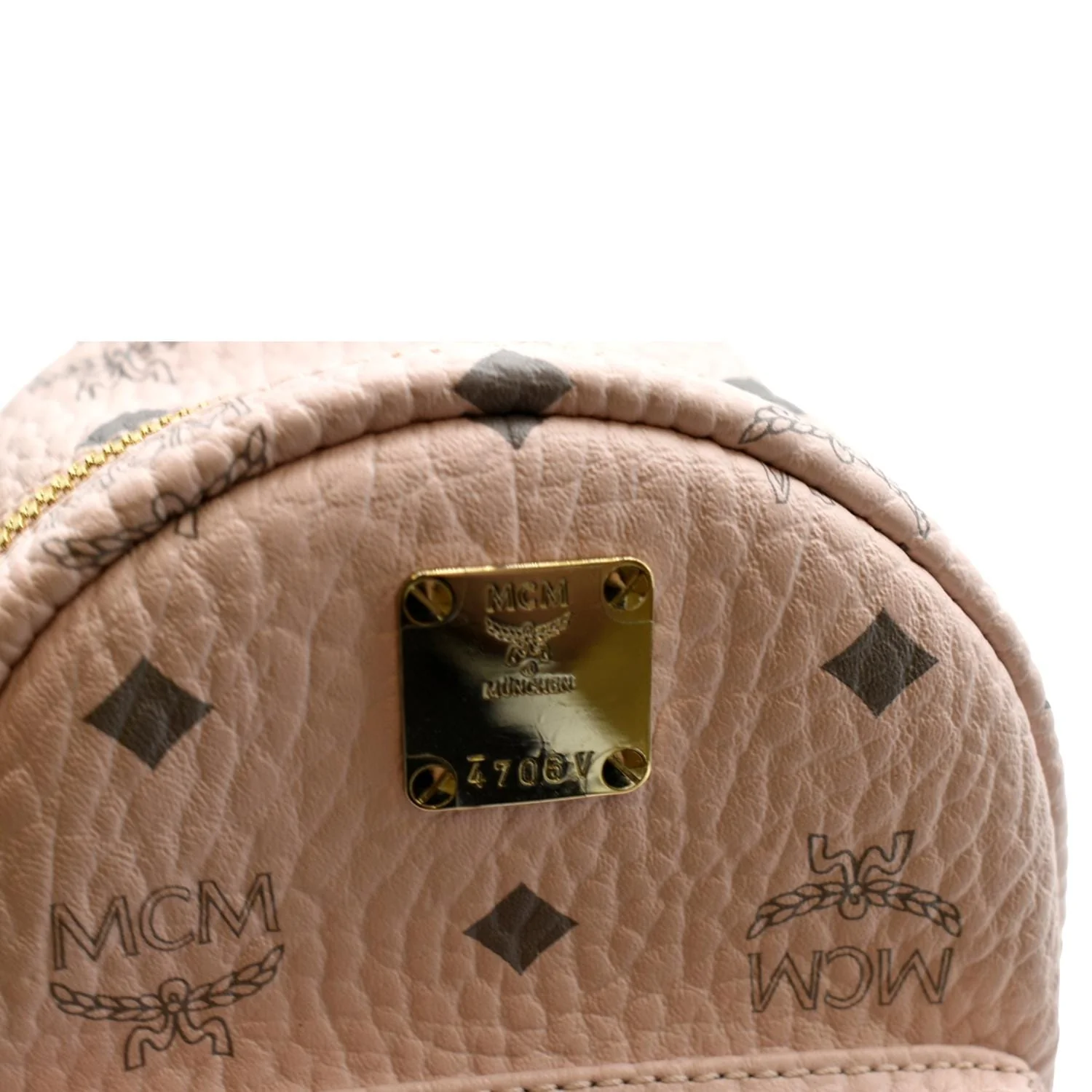MCM Stark Bebe Boo Studded Mini Visetos Logo Leather Backpack Bag Pink - Image 8