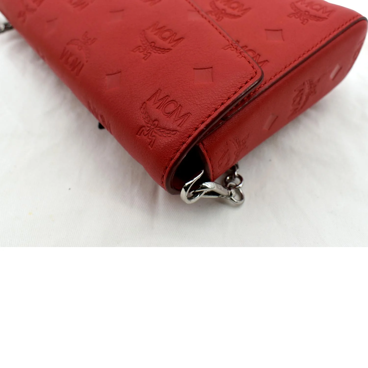 MCM Tracy Monogram Leather Chain Crossbody Wallet Red - Image 6