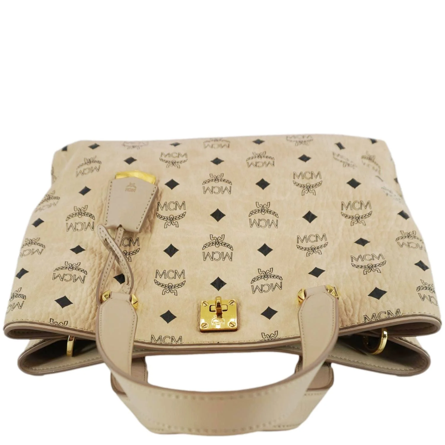 MCM Essential Large Visetos Monogram Print Tote Bag Cream - Image 5