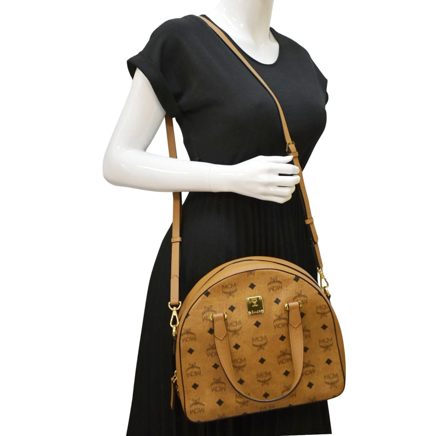 MCM Half Moon Medium Visetos Canvas Tote Bag Cognac - Image 2