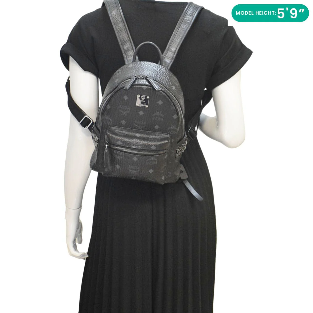 MCM Stark Side Stud Visetos Canvas Backpack Bag Black - Image 2