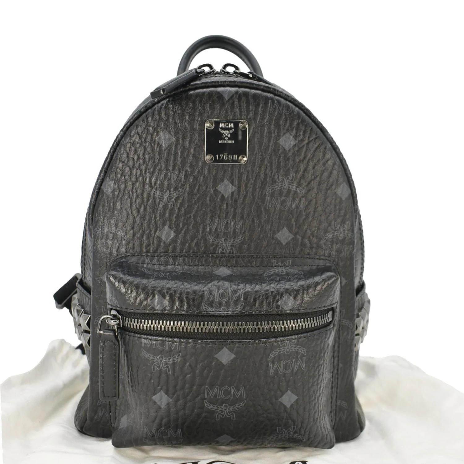 MCM Stark Side Stud Visetos Canvas Backpack Bag Black - Image 3