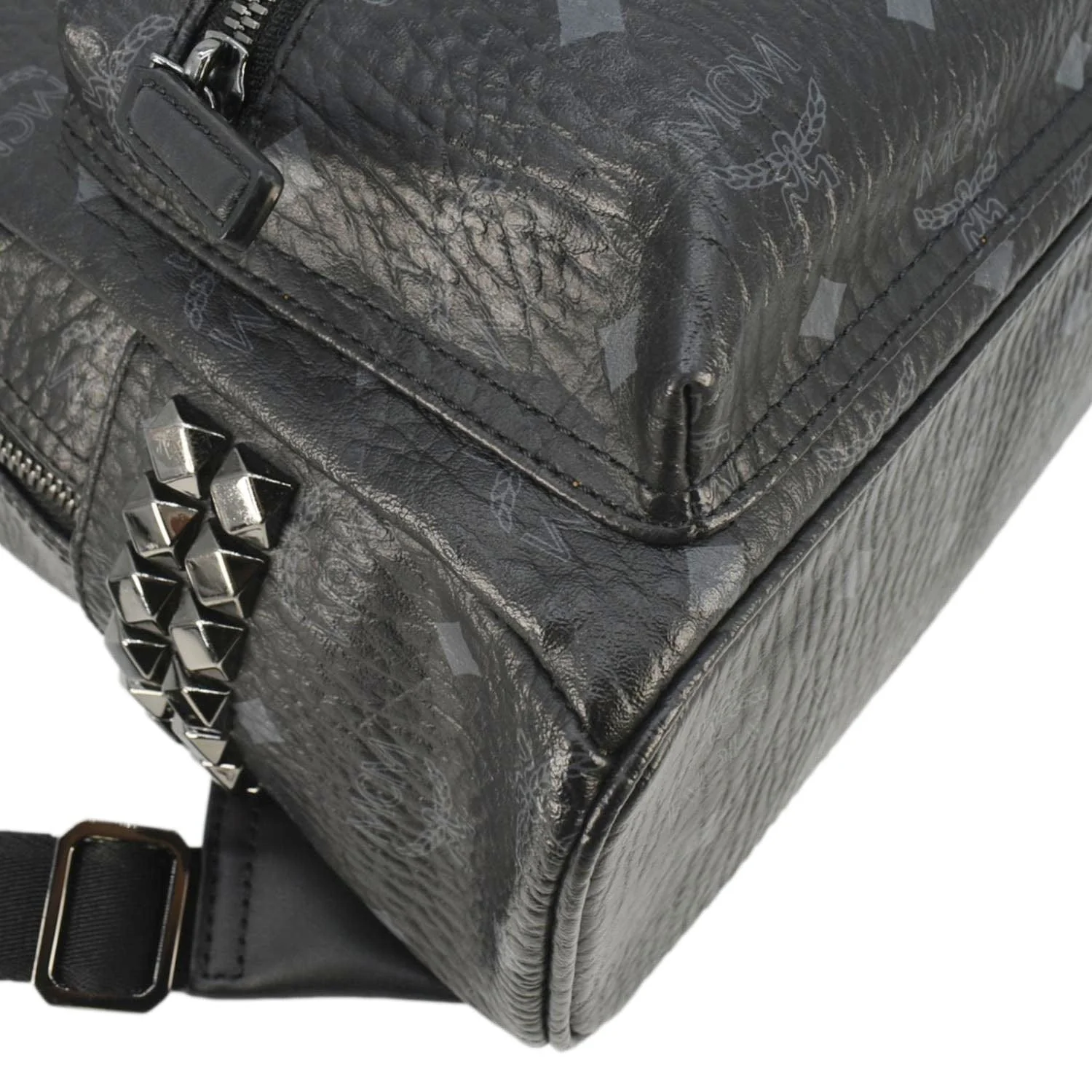 MCM Stark Side Stud Visetos Canvas Backpack Bag Black - Image 9