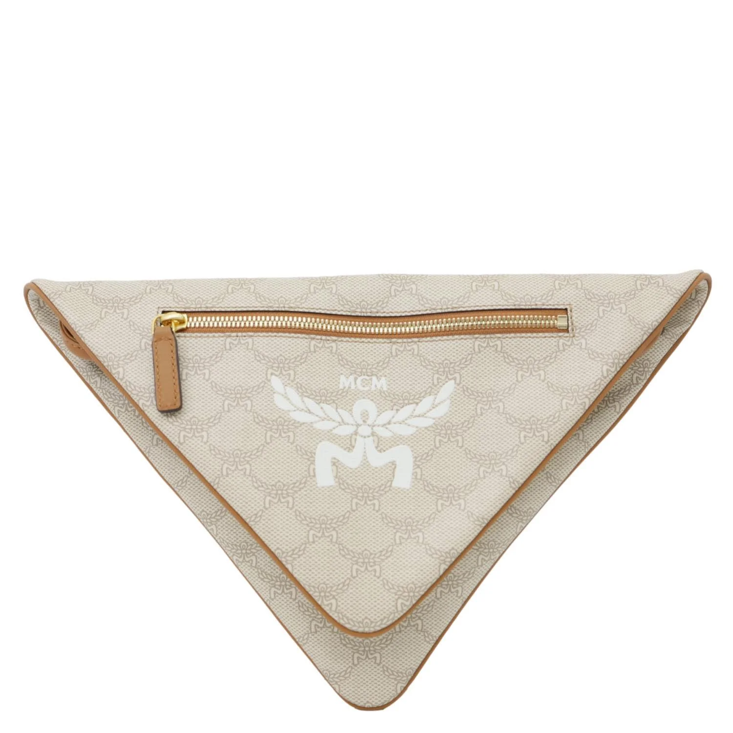 MCM Triangle Lauretos Visetos Canvas Pouch Shoulder Bag Beige - Image 3