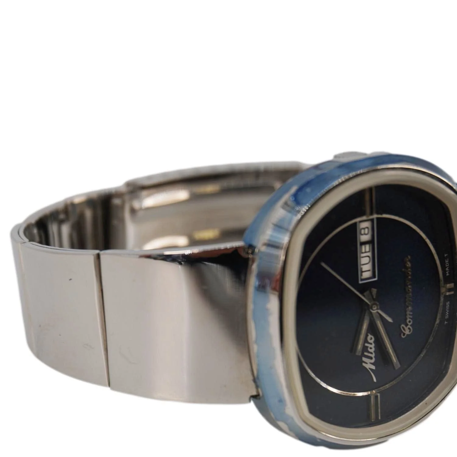 MIDO Commander 1970 Day Date Men's Stainless Steel Watch Blue Dial 41MM - Image 7