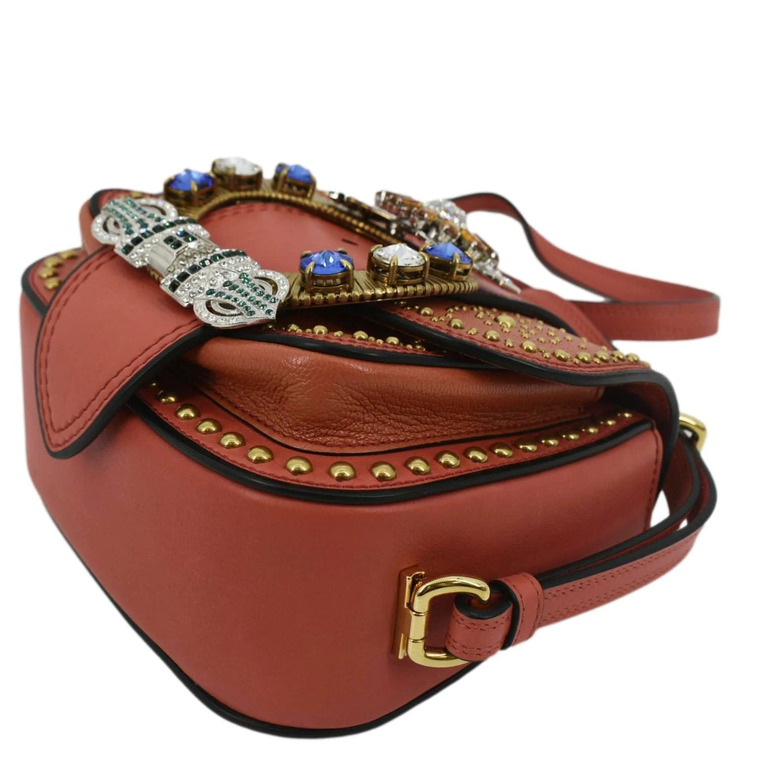MIU MIU Madras Dahlia Leather Shoulder Bag Orange - Image 6