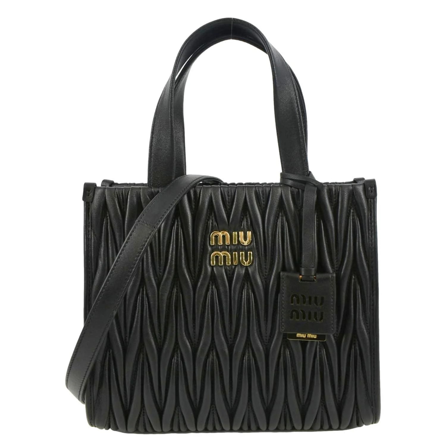 MIU MIU Nappa Matelasse Leather Tote Shoulder Bag Black