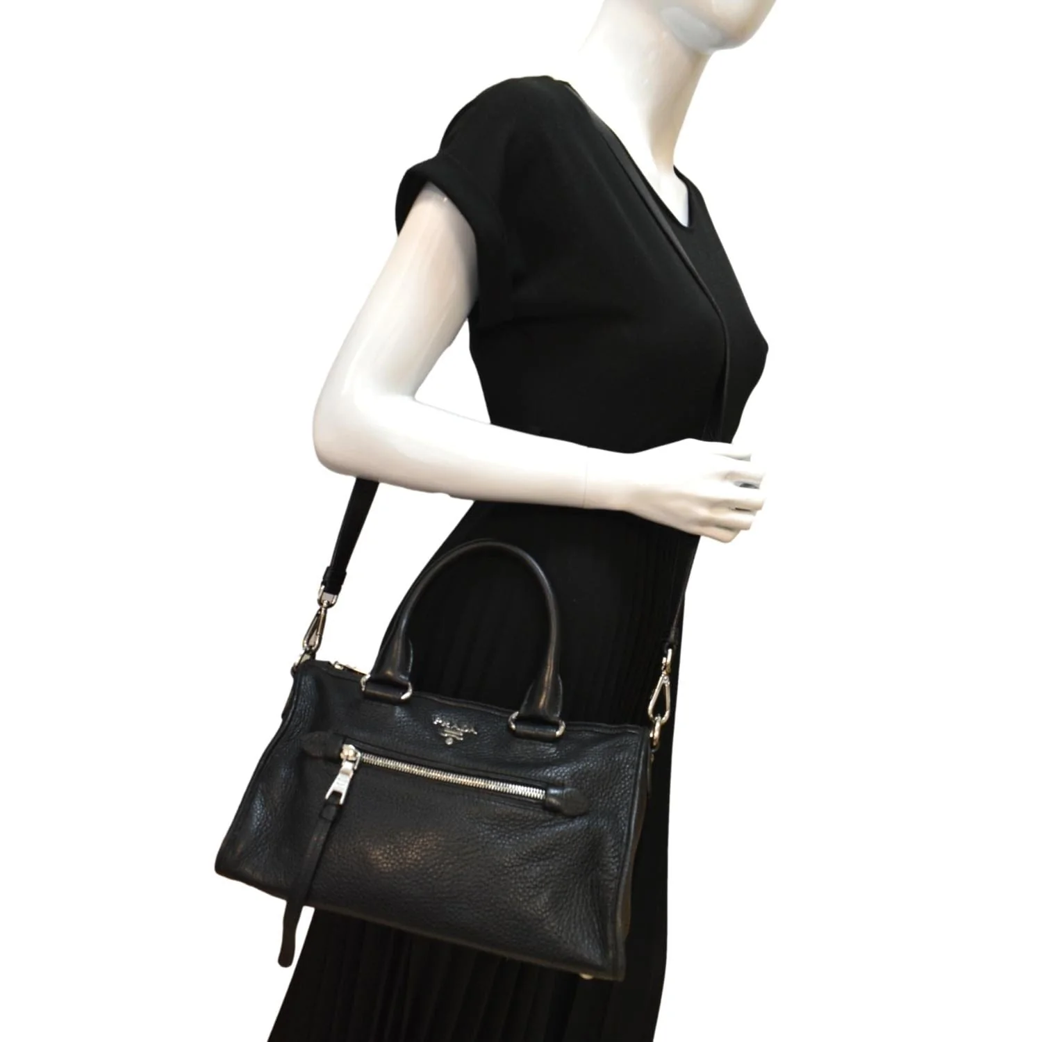 PRADA Vitello Phenix Leather Shoulder Bag Black - Image 2