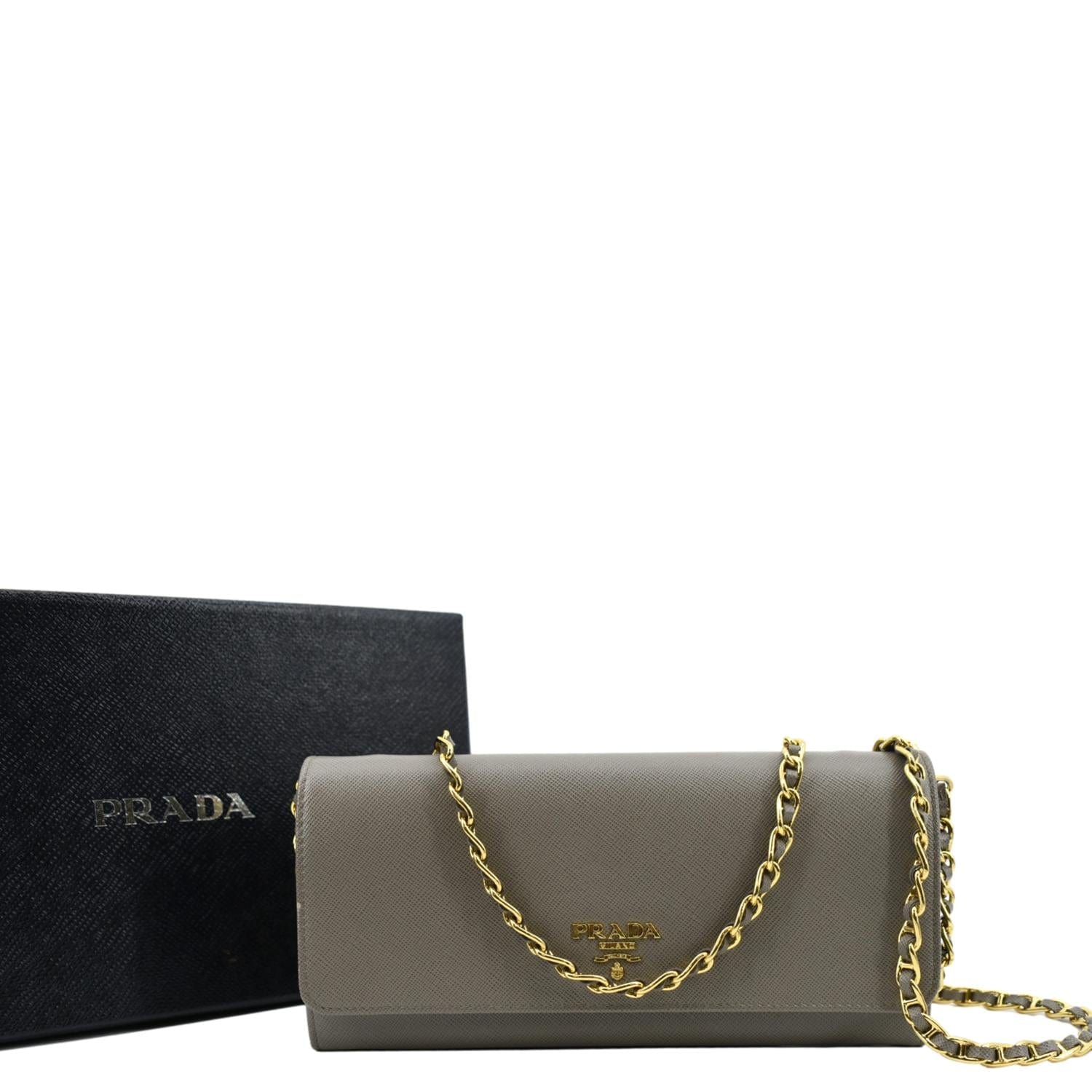 PRADA Saffiano Leather Wallet on Chain Clutch Crossbody Bag Argilla 1mt290 - Image 3