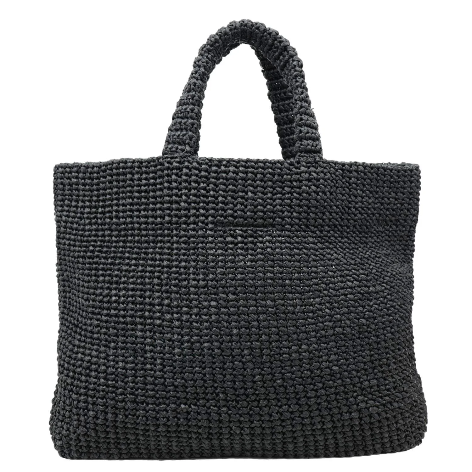 PRADA Embroidered Logo Yarn Crochet Tote Bag Black - Image 3