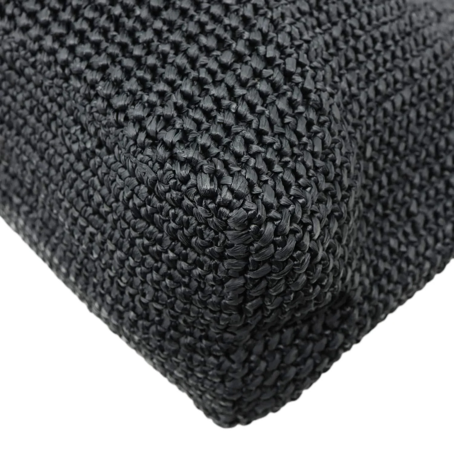 PRADA Embroidered Logo Yarn Crochet Tote Bag Black - Image 6