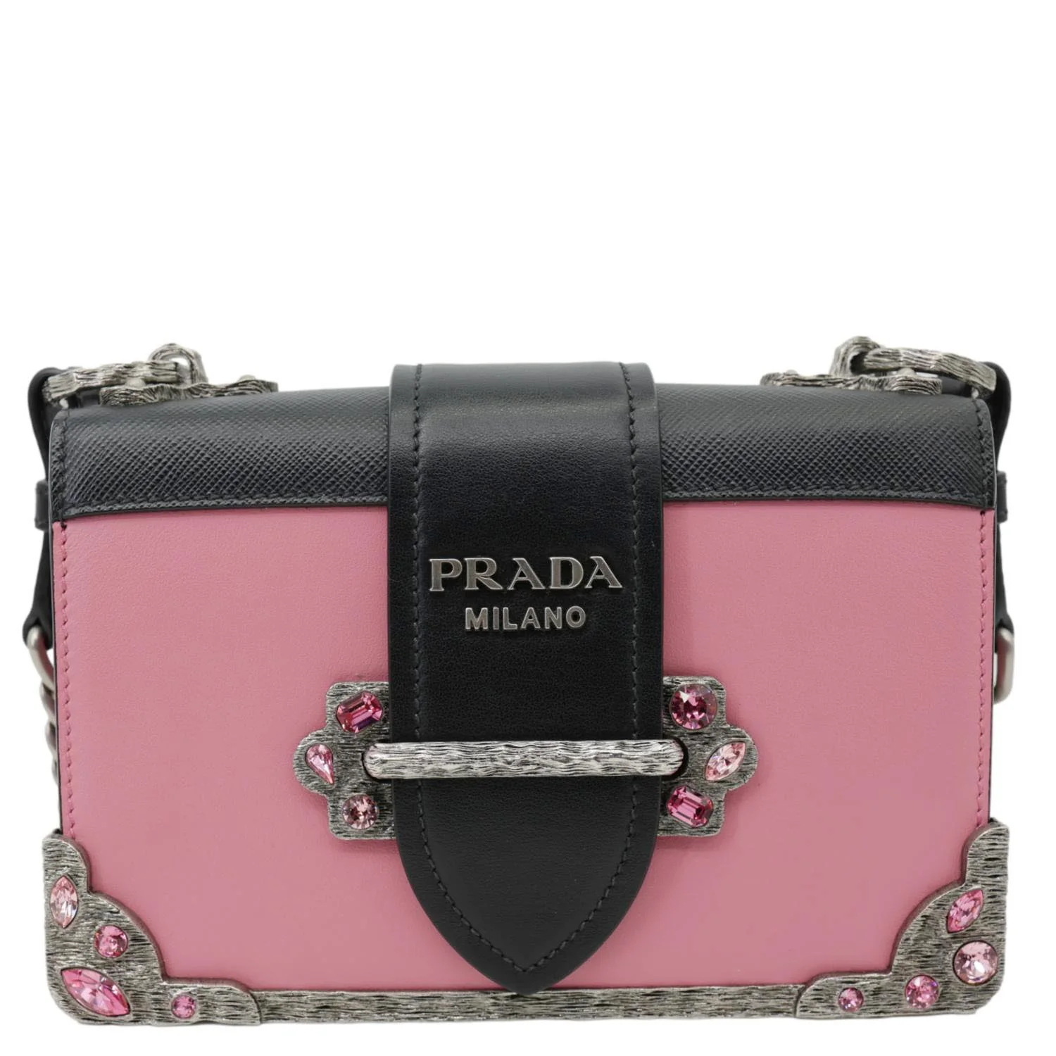 PRADA Cahier City Small Calf Saffiano Leather Chain Crossbody Bag Pink - Image 3