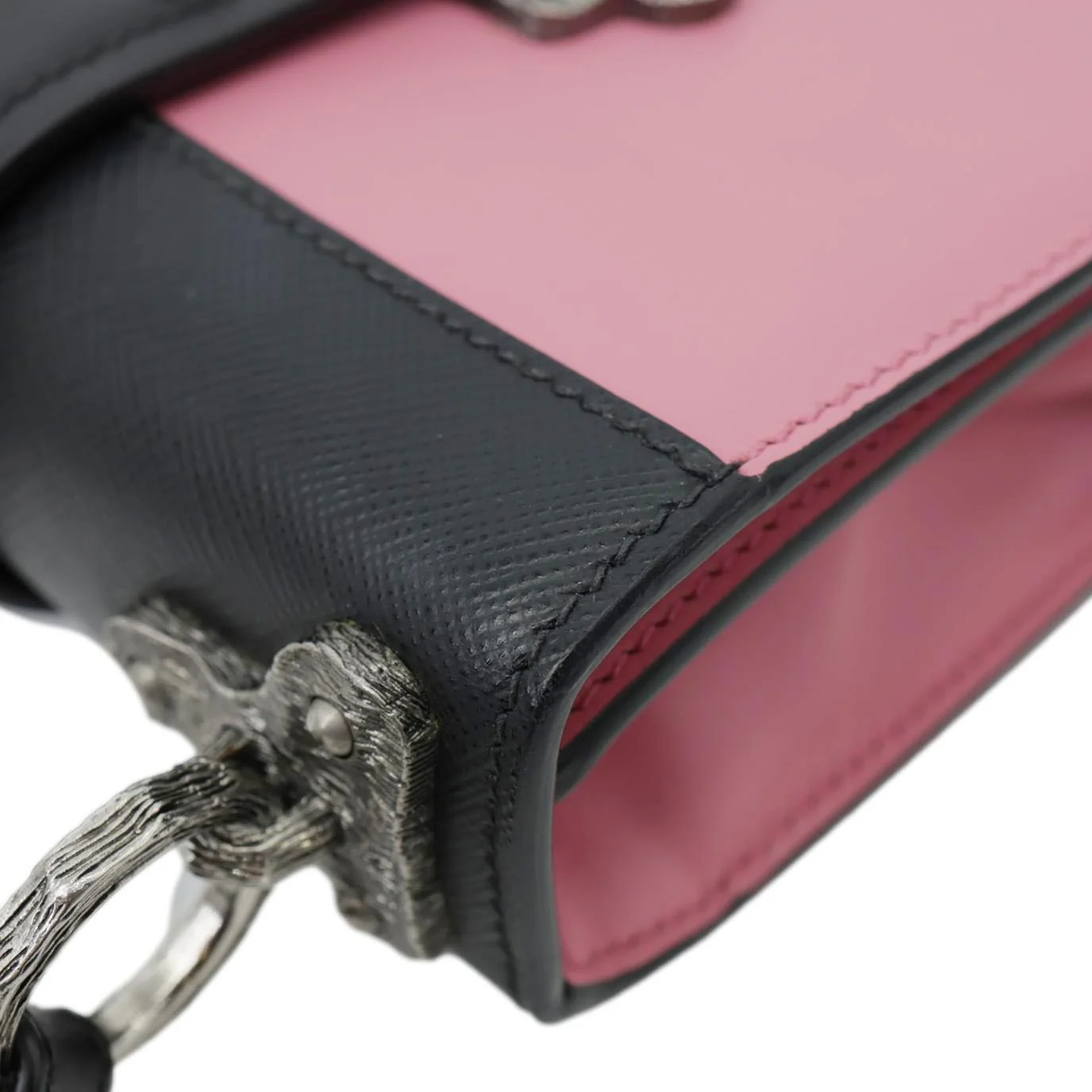 PRADA Cahier City Small Calf Saffiano Leather Chain Crossbody Bag Pink - Image 6