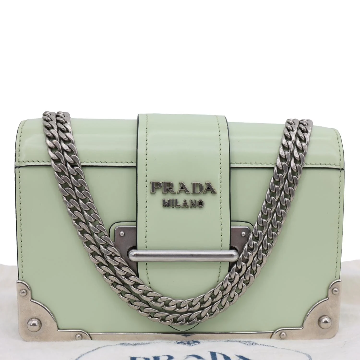 PRADA Cahier Spazzolato Soft Calfskin Leather Crossbody Bag Light Green Matte - Image 3