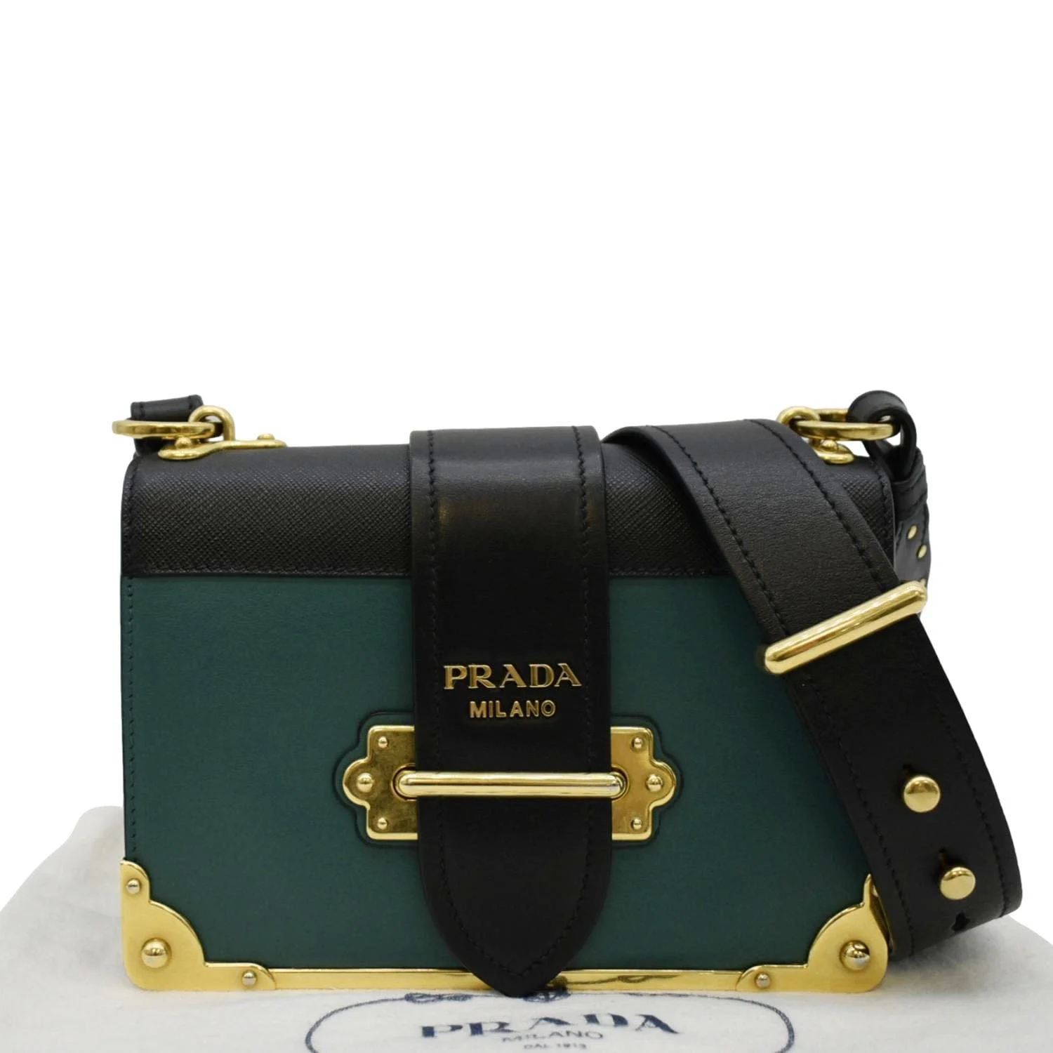 PRADA Cahier Swarovski Crystals Leather Shoulder Bag Green - Image 3