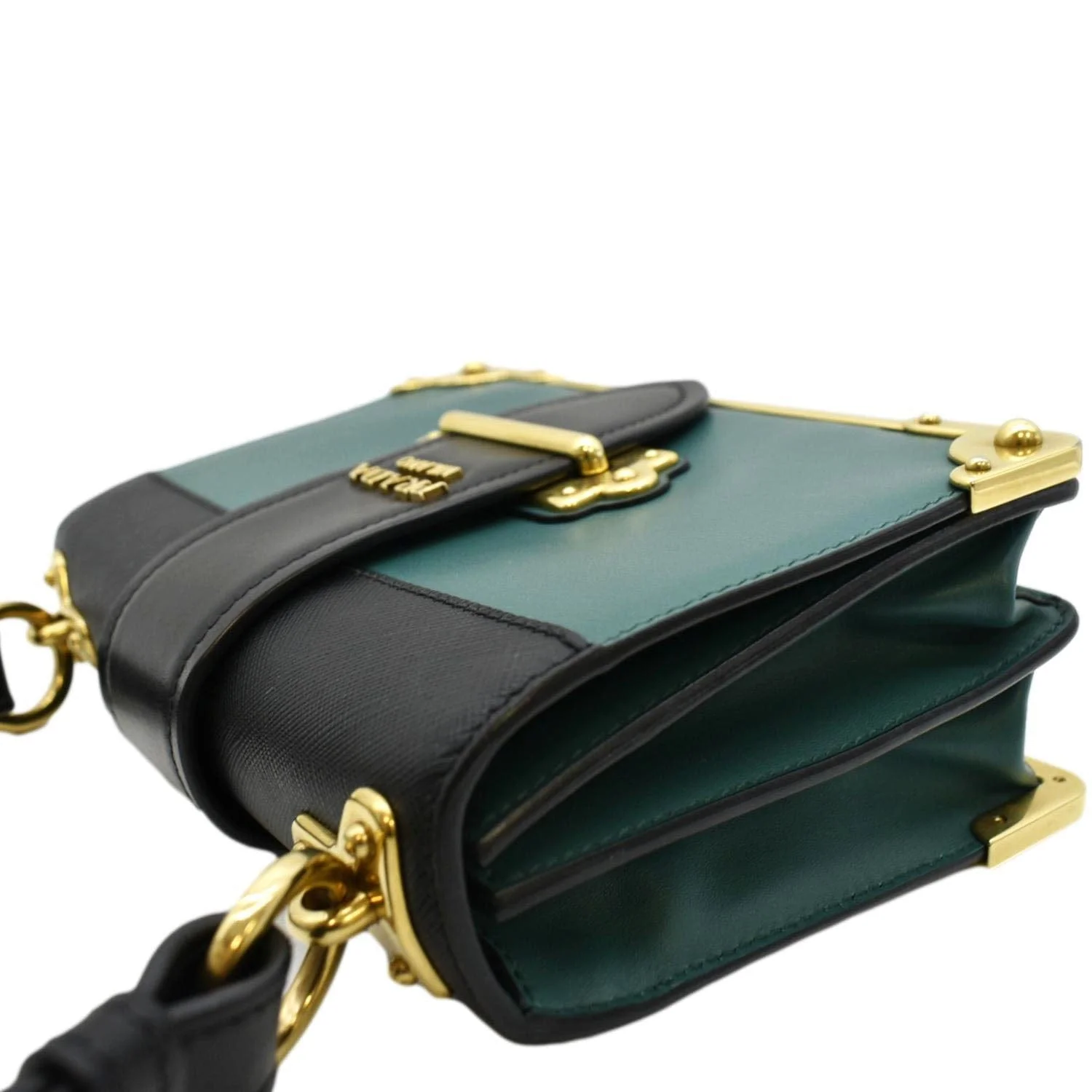 PRADA Cahier Swarovski Crystals Leather Shoulder Bag Green - Image 6