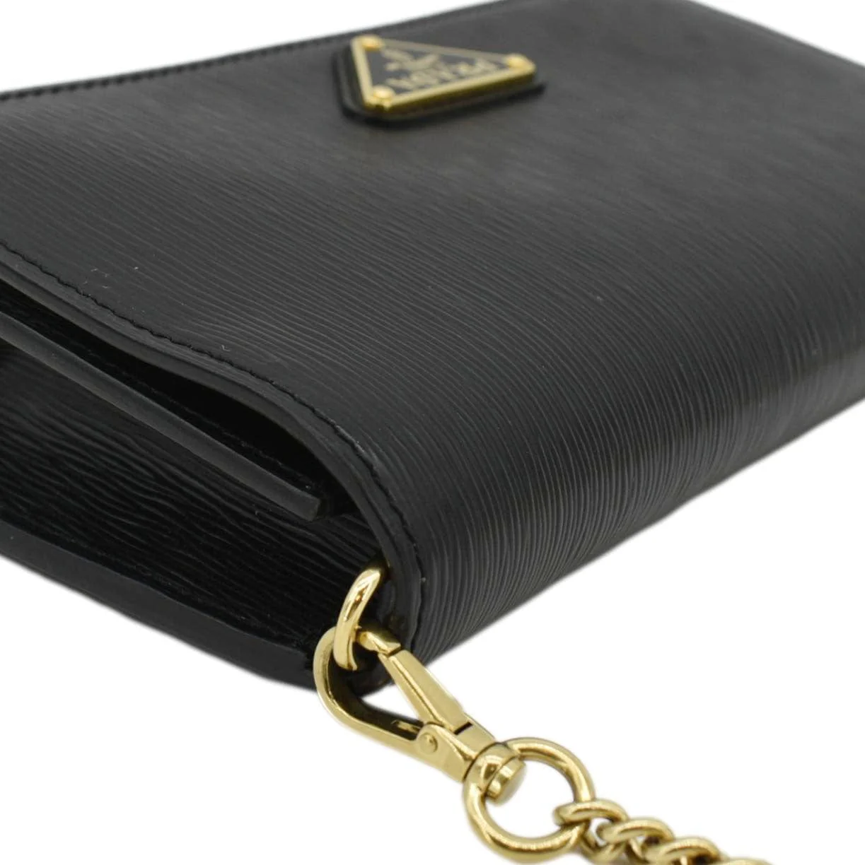 PRADA Wallet on Chain Leather Clutch Crossbody Bag Black - Image 6