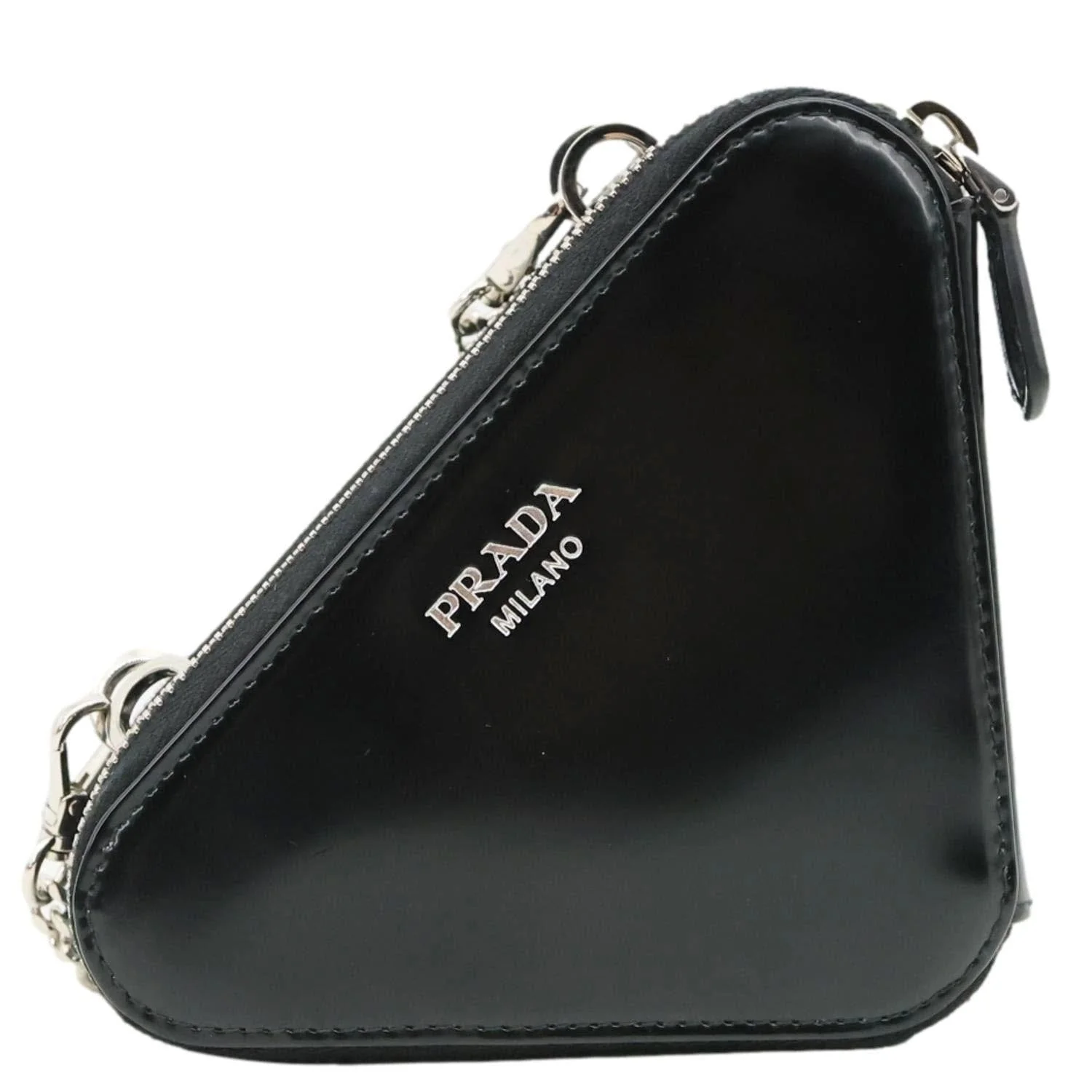 PRADA Triangle Double Pouch Crystal Embellished Satin Crossbody Bag Black - Image 5
