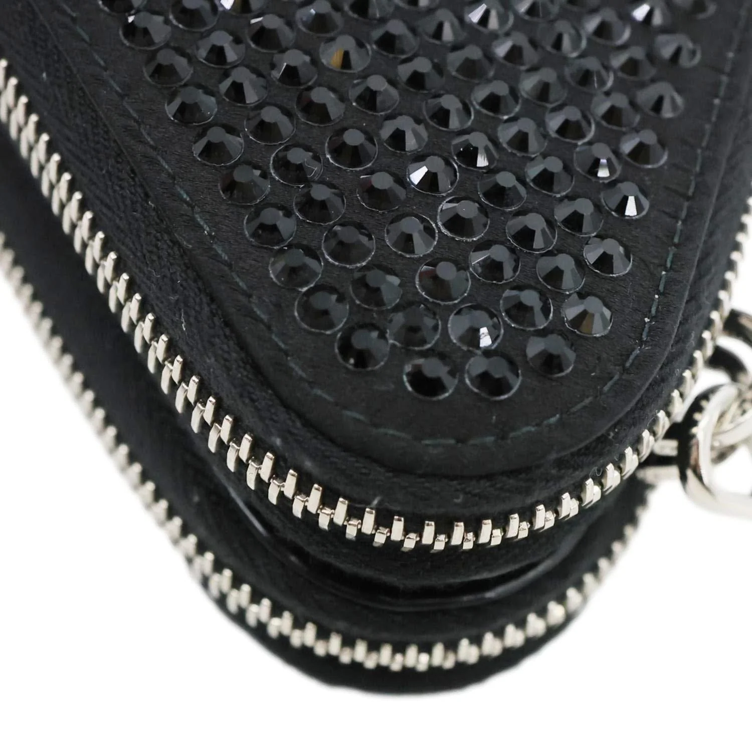 PRADA Triangle Double Pouch Crystal Embellished Satin Crossbody Bag Black - Image 6