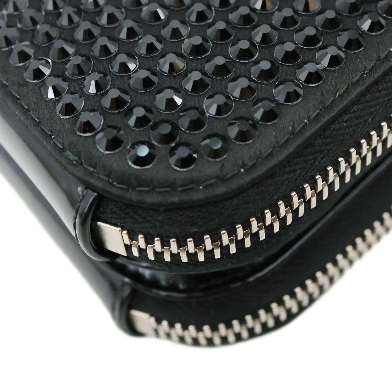 PRADA Triangle Double Pouch Crystal Embellished Satin Crossbody Bag Black - Image 7
