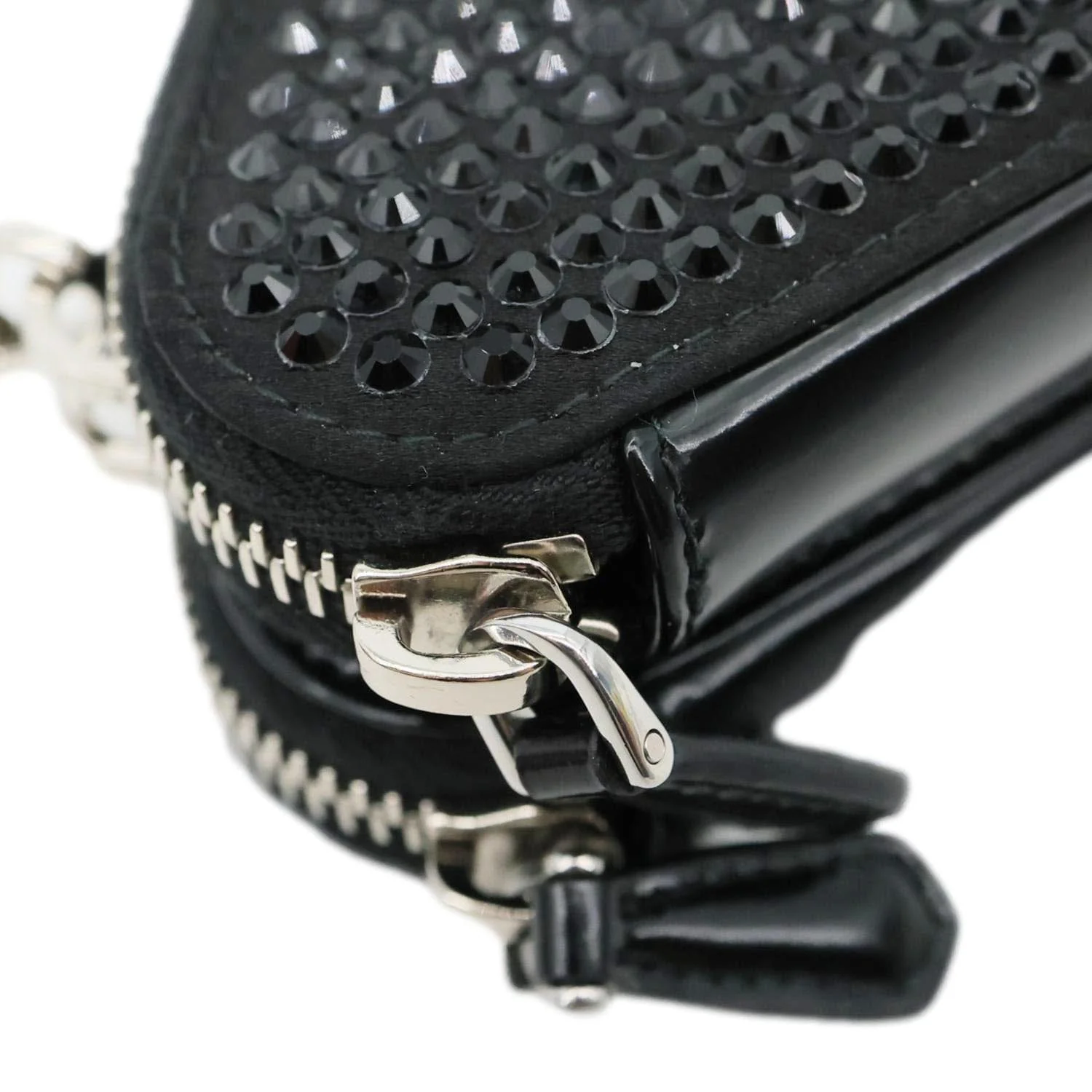 PRADA Triangle Double Pouch Crystal Embellished Satin Crossbody Bag Black - Image 8