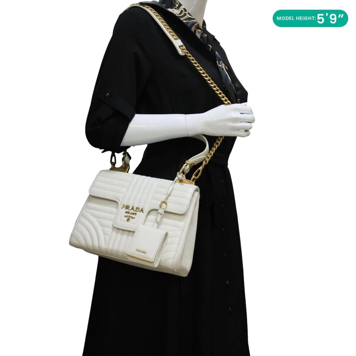 PRADA Diagramme Flap Leather Crossbody Bag White - Image 2