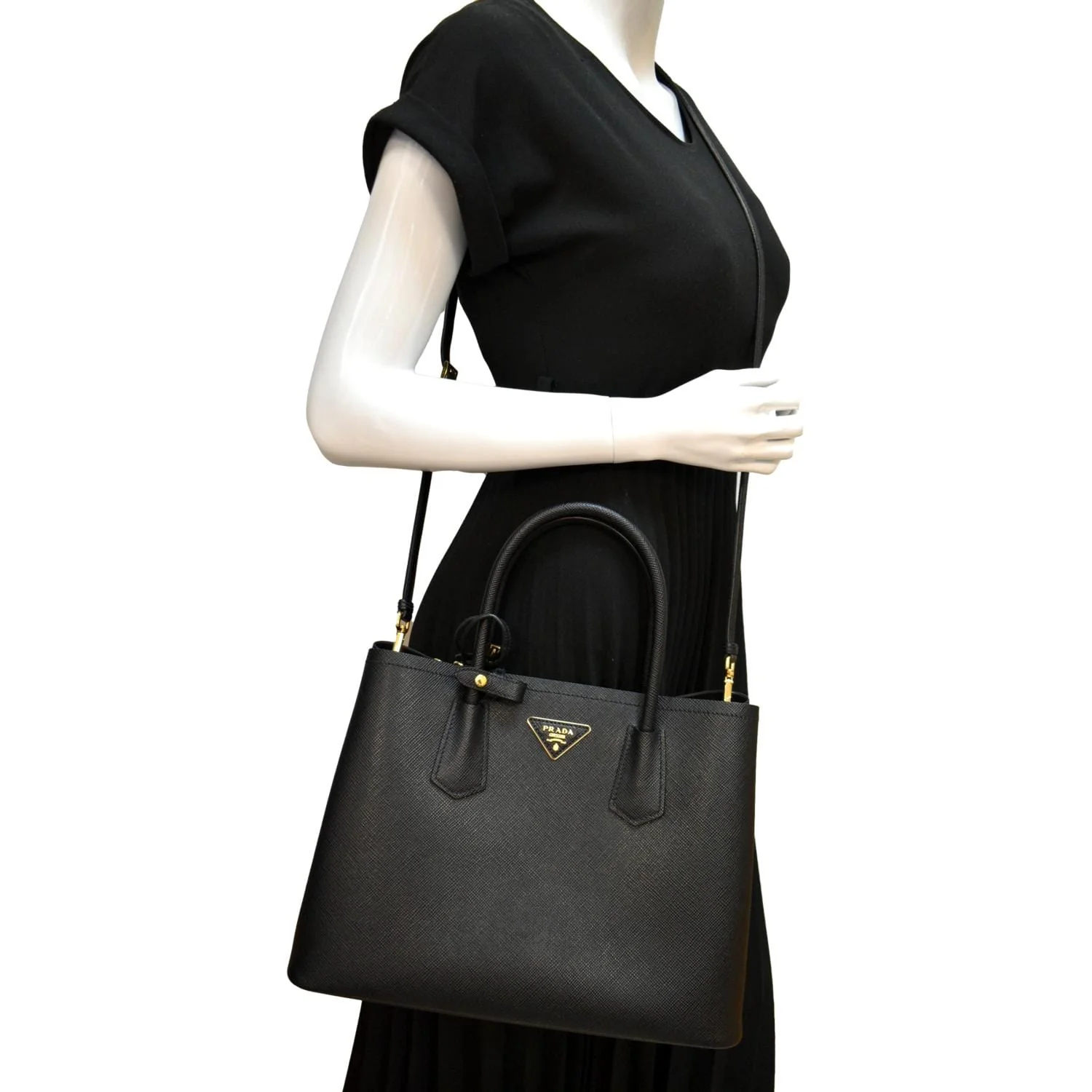 PRADA Double Handle Saffiano Leather Tote Bag Black - Image 2