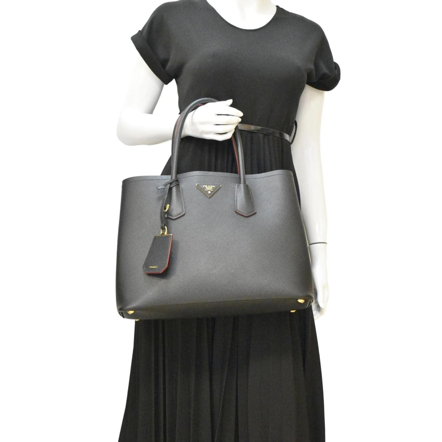 PRADA Double Handle Saffiano Leather Tote Bag Black - Image 2