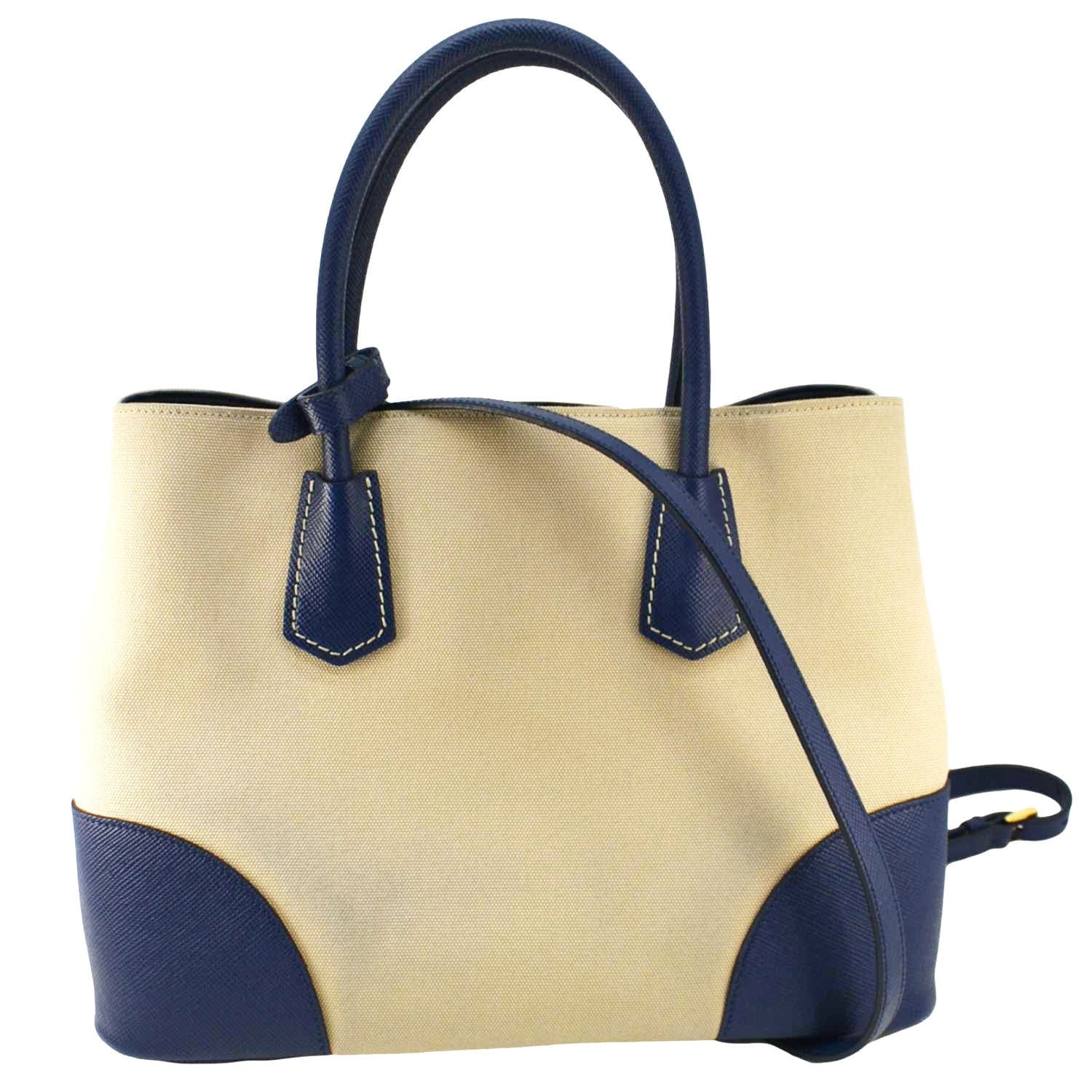 PRADA Double Handle Canvas Tote Shoulder Bag Beige - Image 3