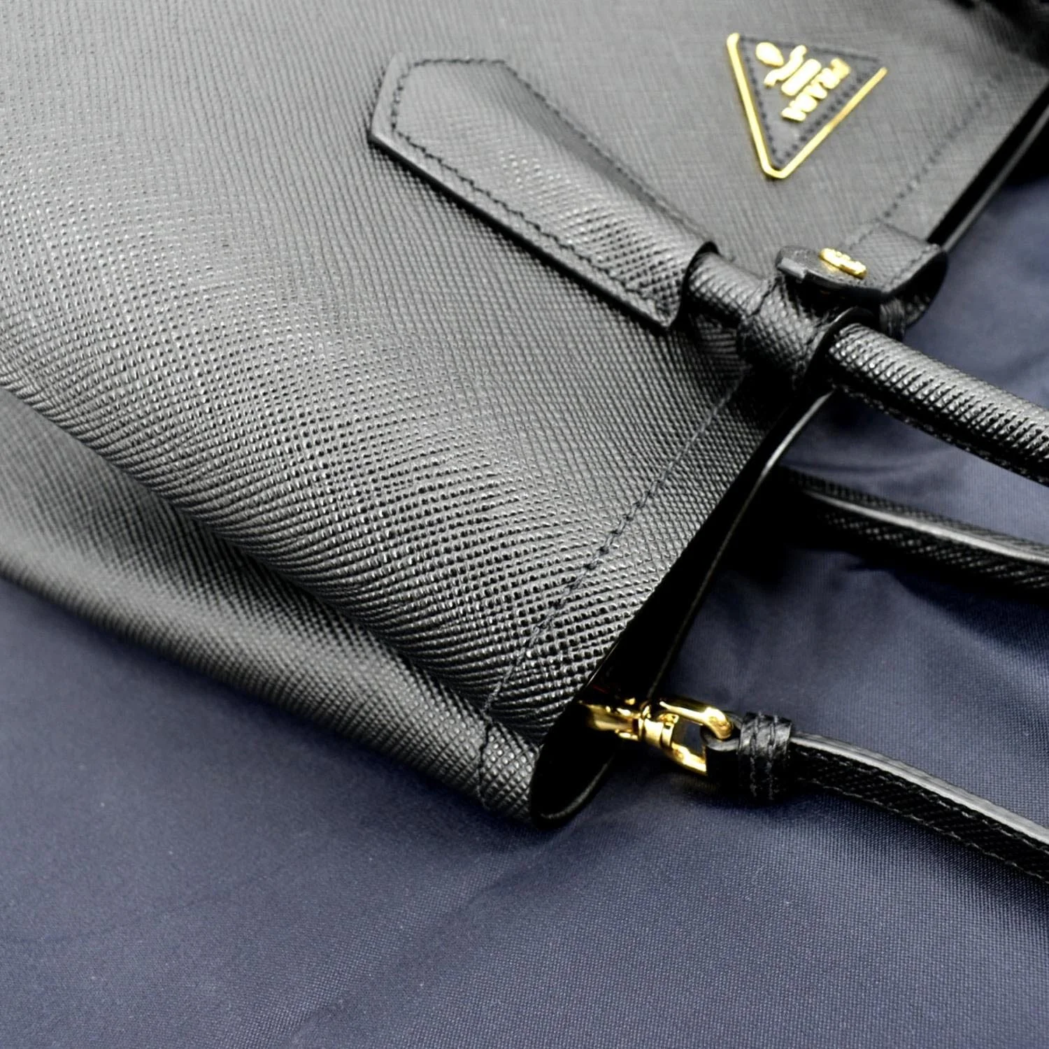 PRADA Double-Zip Saffiano Leather Shoulder Tote Bag Black - Image 6