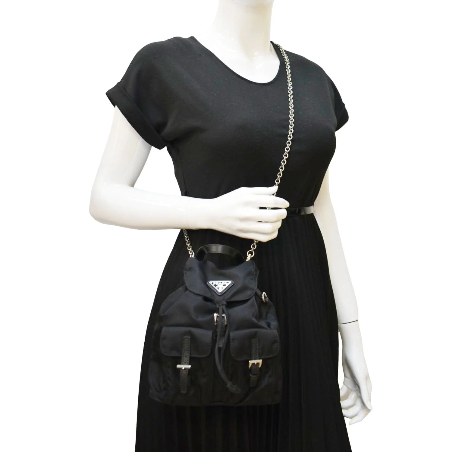 PRADA Double Pocket Mini Nylon Backpack Crossbody Bag Black - Image 2