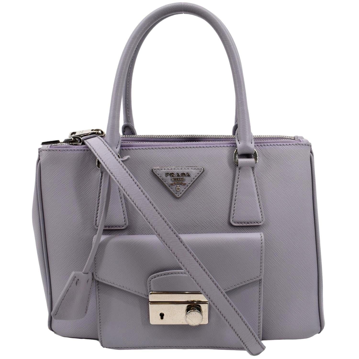 PRADA Front Pocket Double Zip Saffiano Leather Tote Shoulder Bag Light Purple - Image 3
